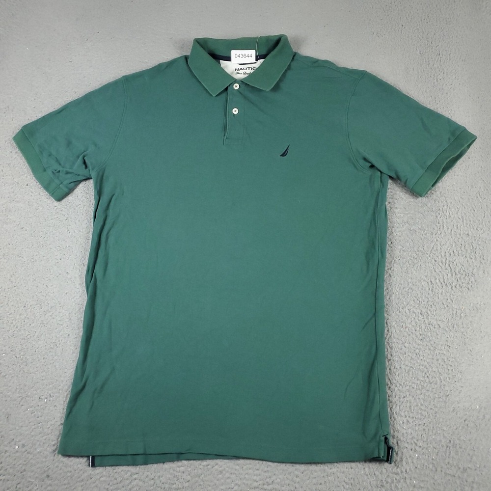 Nautica Polo Shirt Mens Large Green Short Sleeve True Deck Solid Cotton Blend